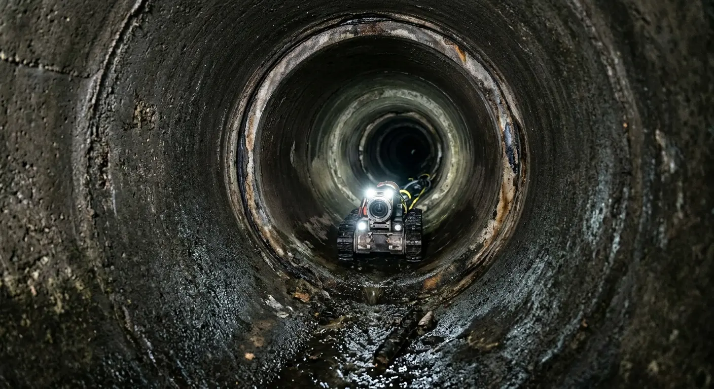 Robotic sewer camera inspecting pipe interior for Drain Snake Service in Nyack